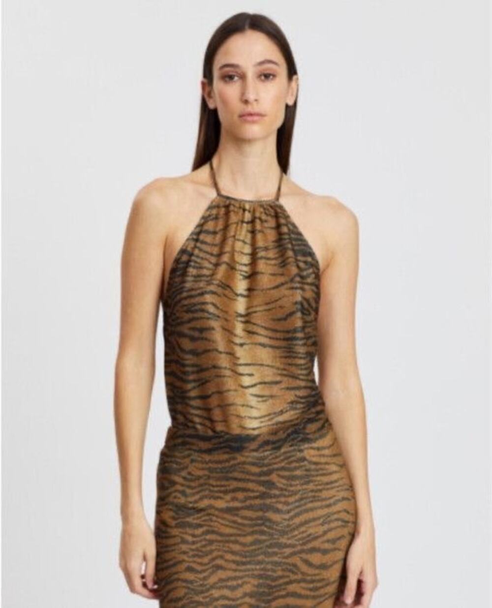 Hansen & Gretel Y2K Zebra Animal Print Striped Halter Top Size XXS